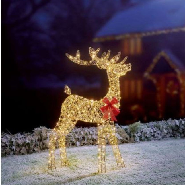 LIT GOLD STANDING REINDEER GOLDEN ELEGANCE 1M