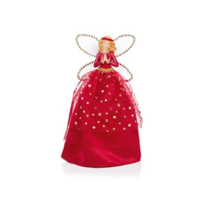 DARK RED ANGEL W/ GOLD STARS TREE TOPPER 28CM