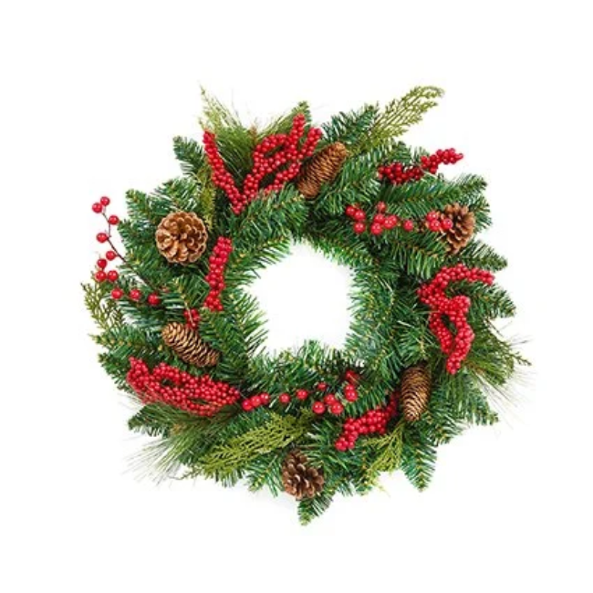CONE AND BERRY WREATH - 50CM
