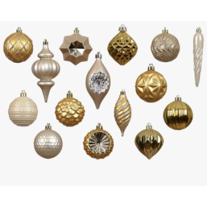MIXBOX OF 32 CHRISTMAS DECORATIONS - GOLD