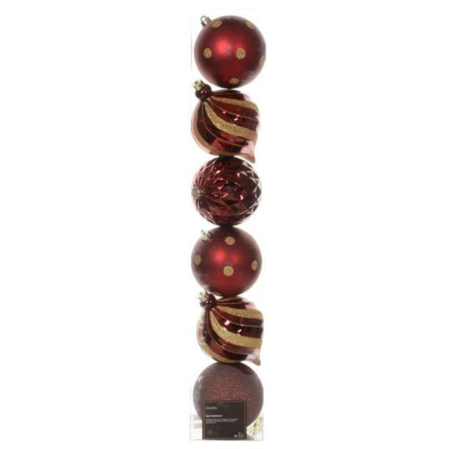LUXURY PACK OF 6 SHATTERPROOF BAUBLES - BURGUNDY - 15CM