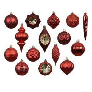 MIXBOX OF 32 CHRISTMAS DECORATIONS - RED