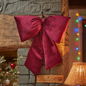 DIAMANTE PADDED BOW - BURGUNDY - 22CM