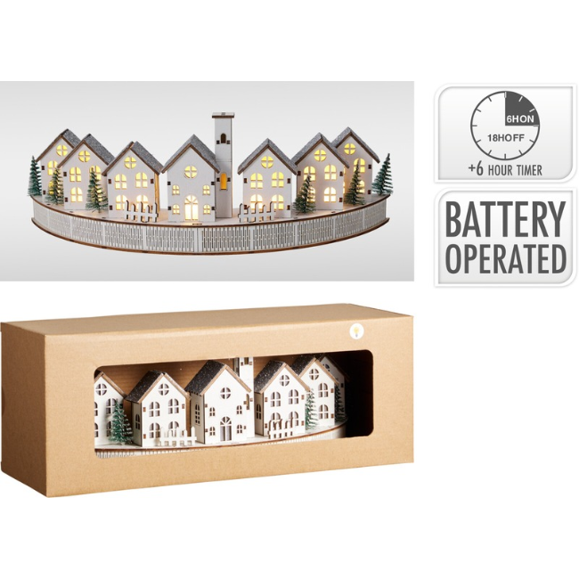 VILLAGE CHRISTMAS SCENE WHITE 36CM