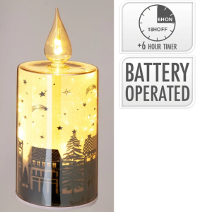AMBER CANDLE GLASS IMAGE B/O 21CM