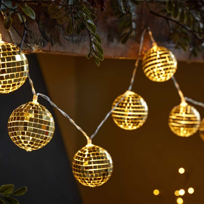 GLITTERBALL STRING LIGHTS, GOLD - SET OF 10