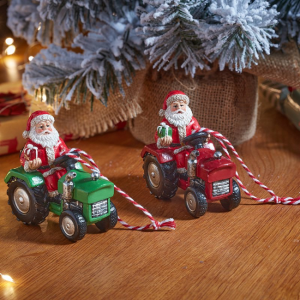 SANTA TRACTOR PENDANT, MIXED CASE