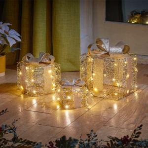 GOLD WEAVE FAUX GIFT BOXES - SET OF 3