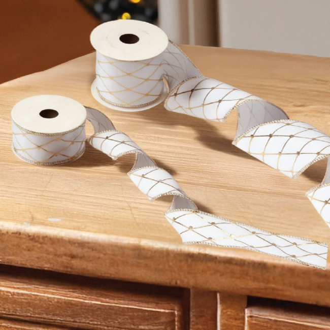 LATTICE PREMIUM WIRED RIBBON 63MM, 3M - GOLD